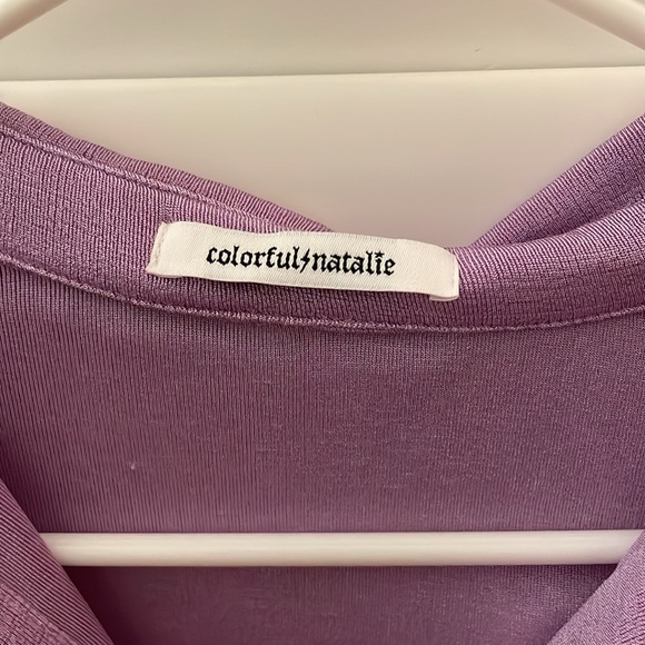 Colorful Natalie CALL IT QUITS PURPLE BUTTON DOWN LONG SLEEVE - Picture 2 of 5